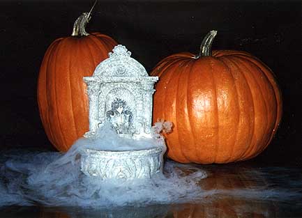 Gargoyle Fountain with Pumpkins
