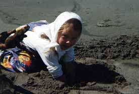 Britta digging for clams