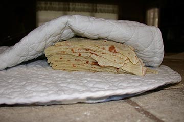 Fresh lefse in its warm cozy